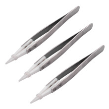 3X Ceramic Tweezers with Stainless Steel Handle Refractory Acid-Resistant Pointed Tweezers