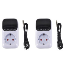 2X Digitaler Temperaturregler Steckdosenthermostat mit Zeitsensorsonde Heiz-/Kühlschalter 16A EU-Stecker