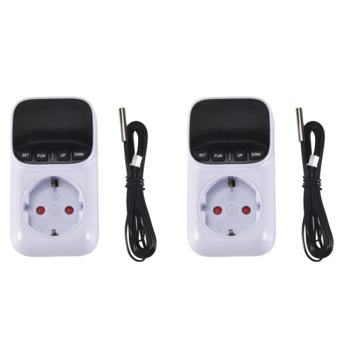 2X Digital Temperature Controller Socket Outlet Thermostat with  Sensor Probe Heating Cooling  16A EU Plug