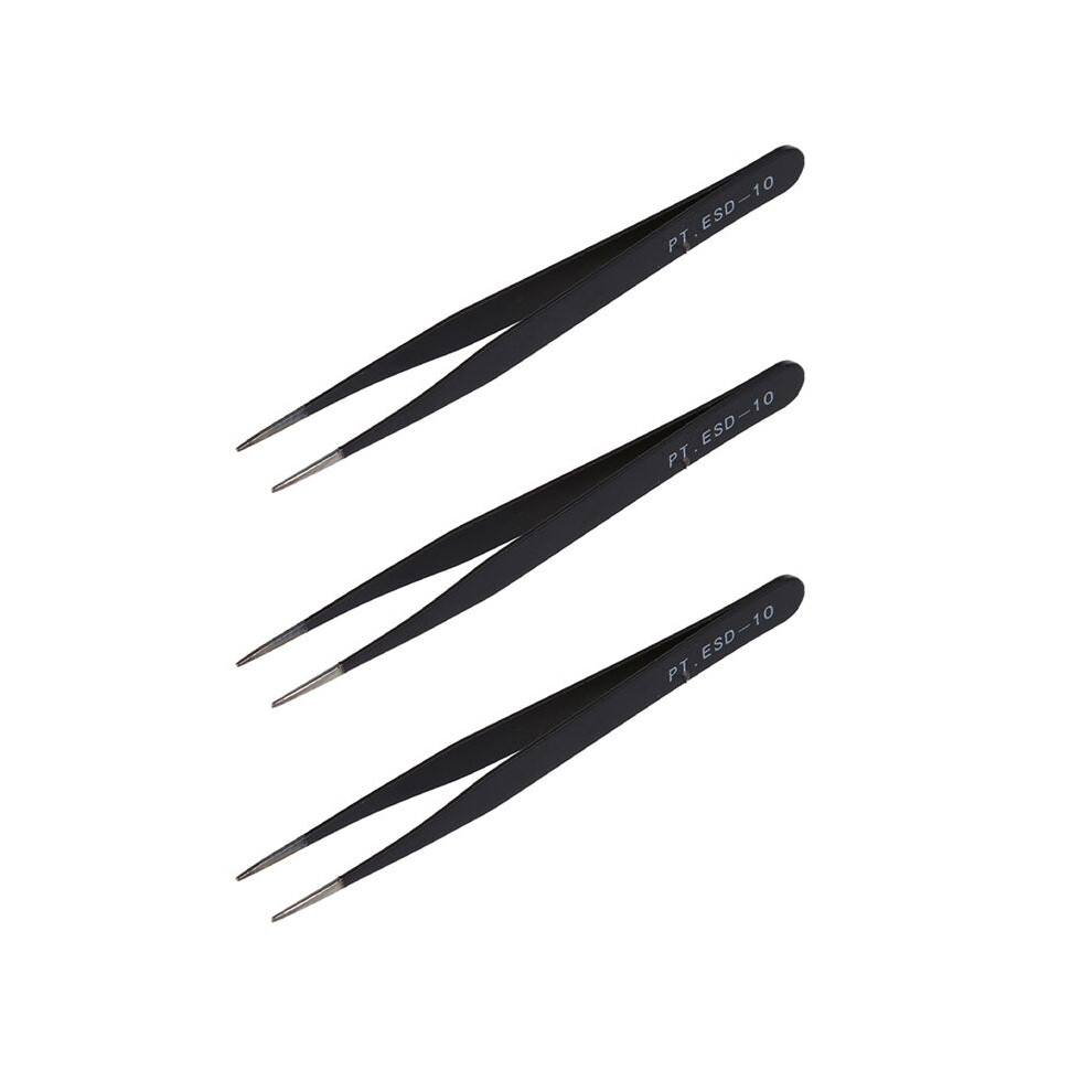 3X Black Metal Straight  Tip Tweezer
