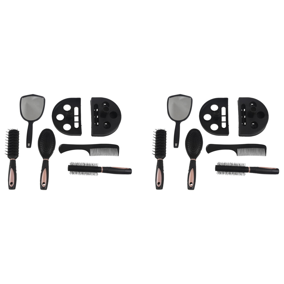 10Pcs Hair Brushes Comb Set Women Ladies Hair Care Massage Hairbrush with Mirror and Stand