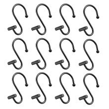 Ganchos Negros para Cortina de Ducha, Paquete de 12, con Diseño en Forma de S y Barra en T para Colgar, Elegantes y Duraderos, Ideales para el Baño.