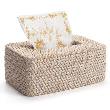 Rattan Tissue Box Cover, Rectangular Wicker Tissue Box Holder, Decorative Woven Facial Tissue Holder for Home Office