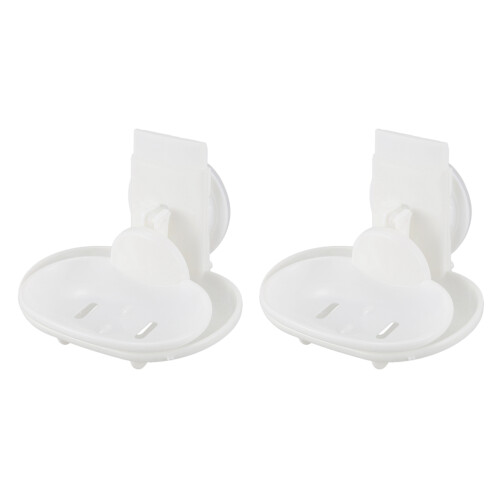 2X Double Soap Dish Strong Suction Soap Holder Cup Tray for Shower Bathroom (White)