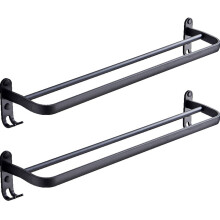 2X 60 cm Wall Mount Black Towel Rack Aluminum Double Rod Towel Bar with Hook for Home Hotel Bathroom Shower Accessories