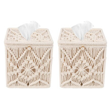 2X Tissue Box Cover Boho Decor Square Paper Tissue Holder with Bead Buckle Macrame Napkin Tissues Organizer Home Decor
