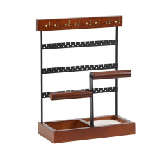 Brown Biaxial Jewelry Stand Removable Solid Wood Base Storage Box Earring Jewelry Rack Necklaces Rings Jewelry Box