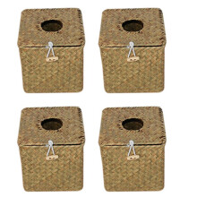 4 Pack Square Seagrass Facial Tissue Box - Decorative Woven Paper Holder Napkin Dispenser - Straw Tissue Box Cover