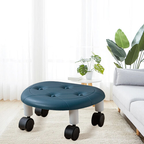 Niedriger Rollhocker Blau Kunstleder Räder 1