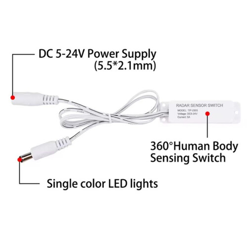 2X  5-24V 5.8G Microwave  Sensor  Controller Human Body Induction  for PWM LED Monochrome Bar Light 2