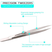 Pinzas de Precisión de 2 Piezas, Herramientas para Hacer Modelos A Escala, Pinzas de Acero Inoxidable con Punta Plana Recta y Doblada Mejoradas