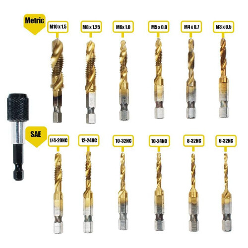 Titanium Combination Drill Tap Bit Set 26PCS SAE and Metric Tap Bits Kit for Screw Thread Drilling Tapping Deburring 1