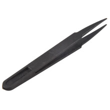Industries Round Tip Straight Plastic Anti-static Tweezers Black 10Pcs