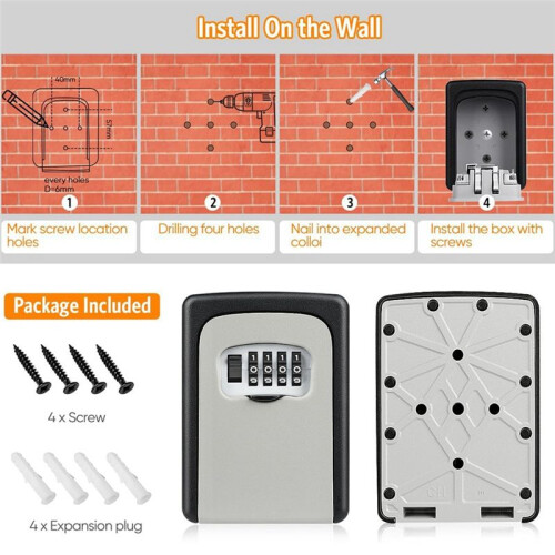 Key Lock Box Wall Mounted Grey and Black 2 Pack