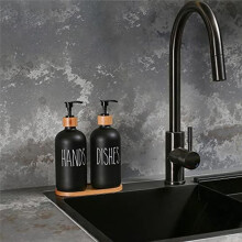 Glas TvåL Dispenser Set, InnehåLler Glas HandtvåL Dispenser och Glas Diskmedel Dispenser. Mattsvart TvåLautomat