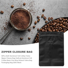 150PZ Matt Alluminio Caffè Valvola Un Chiusura Lampo Verticale Sacchetto di Alluminio Coffee Bean One-Way Scarico Bag Valve Packaging Bag 250G Nero