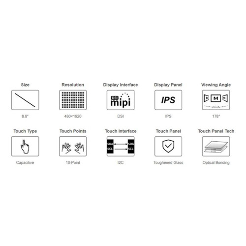 For Raspberry Pi 8.8 Inch  MIPI Display LCD Capacitive Touch Screen 480x1920 2
