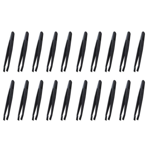 20X Manual Tool Black Plastic Flat Tip Anti-Static Tweezers
