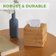 3X Boîte à Mouchoirs en Rotin, Support Carré en Osier Tissé à la Main pour Mouchoirs en Papier, pour Salle de Bain, Salon, Porte-Mouchoirs