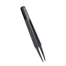 Industries Round Tip Straight Plastic Anti-Static Tweezers Black 30Pcs