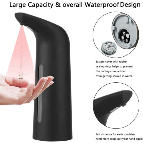 3X Black Automatic Soap Dispenser Touchless, Auto Liquid Soap Dispenser for Kitchen Bathroom 400Ml 1