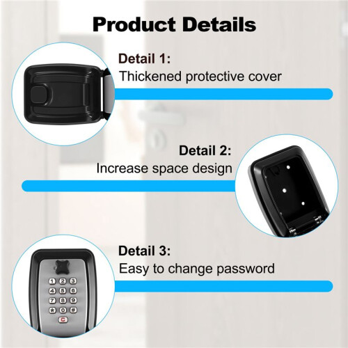 Key Box Wall Mounted Large Key Box Secure Waterproof Outdoor Key Box with 12 Code Rustproof  Heavy Duty Key 2