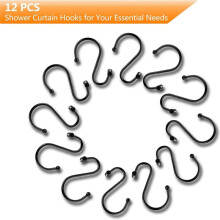 Black Shower Curtain Hooks 12 Pack S Hooks with T-Bar Design for Hanging,Elegant Durable,Install for Bathroom