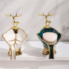 New Light Luxury Style Portable Leaf Soap Holder Bathroom Household Ceramics Drain Soap Rack Soap Dish Tray B