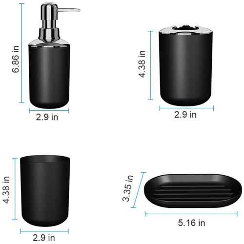 8 Pcs Plastic Bathroom Accessory Set,Bath Toilet Brush Set with Toothbrush Holder,Toothbrush Cup(Black &White)