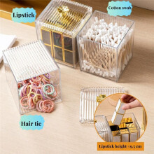 Distributeur de Supports QTip pour Boules de Coton, Cotons-Tiges, Tampons Ronds en Coton, Coffret Transparent avec Couvercle pour le Rangement des