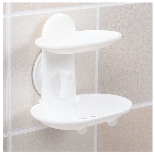 2X Double Soap Dish Strong Suction Soap Holder Cup Tray for Shower Bathroom (White) 2