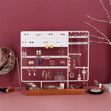 Multifunction Jewelry Rack Solid Wood Base Storage Box Earring Jewelry Rack Necklaces Rings Jewelry Box Black