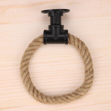 2X Towel Rack Ring Industrial Style Wall Mount Towel Holder Iron Pipe Hemp Rope Bathroom Toilet Home Hotels Decoration
