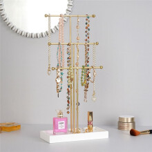 Gold 3-Layer T-Shaped Jewelry Rack Removable Solid Wood Base Ring Storage Box Earring Necklaces Rings Jewelry Box