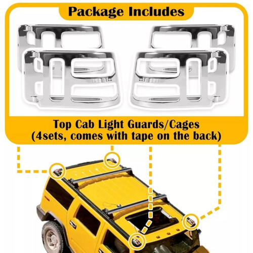 Car Top Corner  Light Guards Cage Chrome Billet Covers for  H2 2003-2009 1