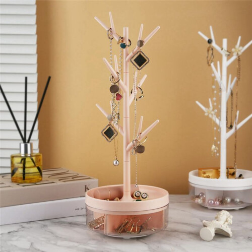 Branch Jewelry Rack with Rotatable Base and Storage Box Tree Tower Rack Hanging Organizer, 2