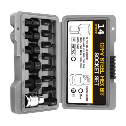 14Pcs Hex Bit Socket Set 3-24mm Key Hex Wrench  Tool for Ratchet 1/2 Inch Drive Screw Driver 2