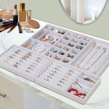 Jewelry Organizer Tray, 5 Pcs Stackable Velvet Jewelry Organizer for Drawer, Jewelry Storage Display Trays Showcase