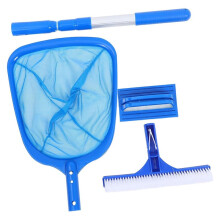 Swimming Pool Cleaning Kit with Telescoping Pole Pool Brush Sponge Brush Leaf Skimmer Net for Cleans Walls Tiles Floor