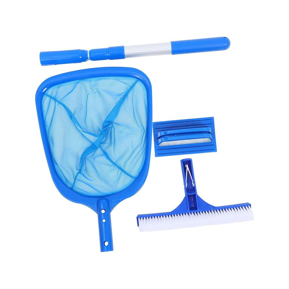 Swimming Pool Cleaning Kit with Telescoping Pole Pool Brush Sponge Brush Leaf Skimmer Net for Cleans Walls Tiles Floor