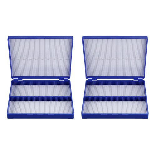 2X Royal  Plastic Rectangle Hold 100 Microslide Slide Microscope Box
