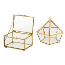 Glass Box Wedding Jewelry Case Immortal Flower Glass Cover & Geometric Glass Style Jewelry Box Table Container
