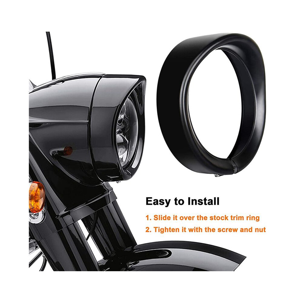 2X Headlight Trim Ring 7Inch Visor Type Motorcycle Trim Ring For Softail Street Glide Road King Electra Glide Black 6031995438015