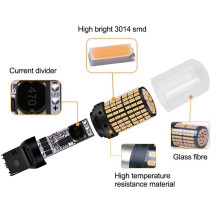 4X Car 3014 144SMD Canbus T20 7440 W21W LED Bulbs for Turn Signal Lights Parking Brake Lamp Reversing Lights Yellow