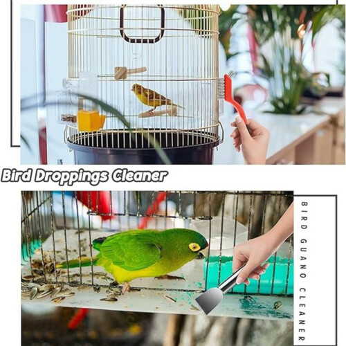 6PCS Bird Cage Cleaning Brush Tools Set, Bird Poop Remover Scraper Birdcage Accessory 1