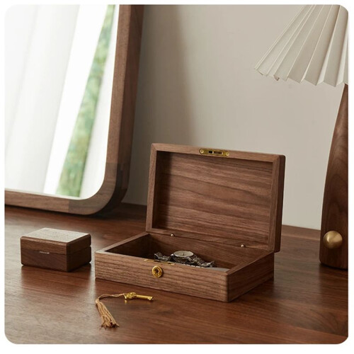 Home Walnut Vintage Desktop Items Cosmetic Jewelry Storage Solid Wood Box