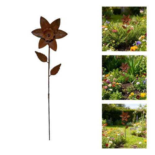 Rusty Garden Dekostäbe, Metallblumen, Gartendekoration, 1