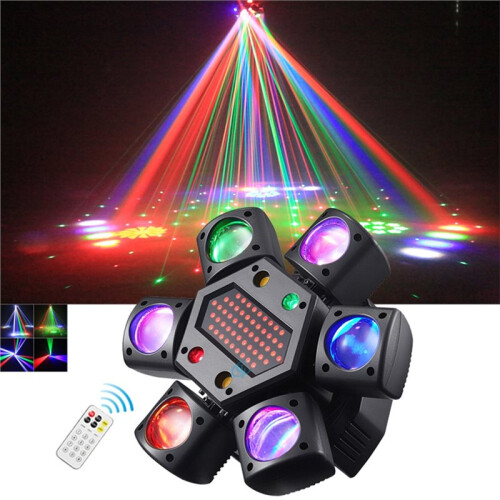 LED Moving  RGBW 4in1  Six Arm  Strobe Light Yellow Flash Lighting 512 Remote Control Stage Effect US Plug 2