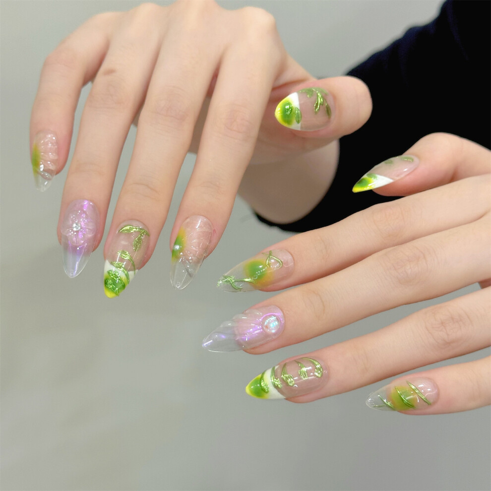 Roc-Electron (Xs) 10Pcs Clear Almond False Nails, French Tip, Resin