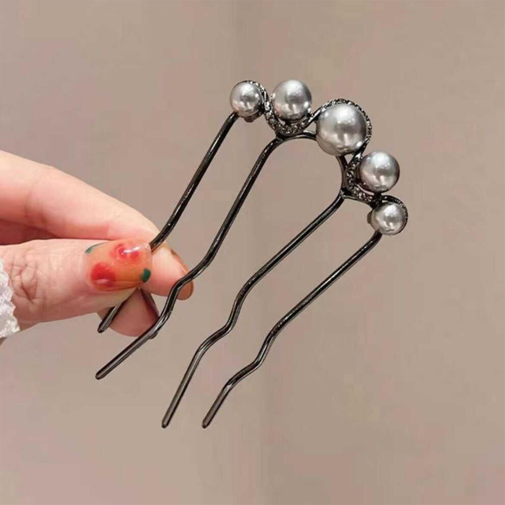 Dachuang Beauty (Gun Black) Pearl U-Shape Hairpin For Women - Hair Styling